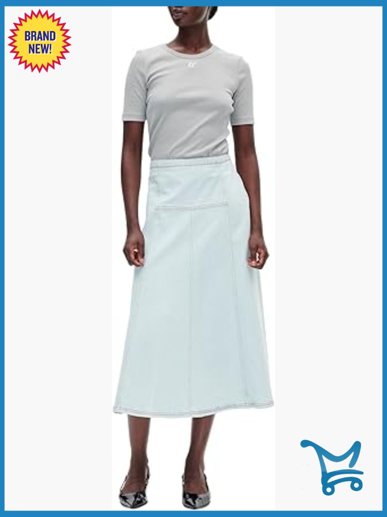 High-Waist Midi A-Line Denim Skirt With Side Zip